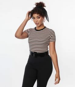 Unique Vintage Black & Pink Striped Back To Basics Top