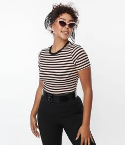 Unique Vintage Black & Pink Striped Back To Basics Top
