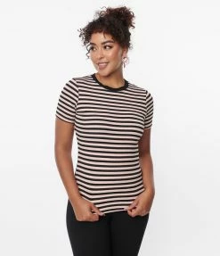 Unique Vintage Black & Pink Striped Back To Basics Top
