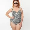 Unique Vintage Plus Size Black & White Gingham Daphne Swim Bottoms