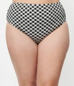 Unique Vintage Plus Size Black & White Gingham Daphne Swim Bottoms