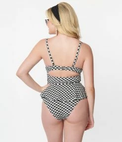 Unique Vintage Black & White Gingham Daphne Swim Bottoms New Arrivals!