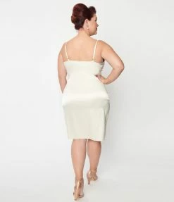 Unique Vintage Plus Size Ivory Satin Long Slip