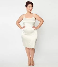 Unique Vintage Plus Size Ivory Satin Long Slip