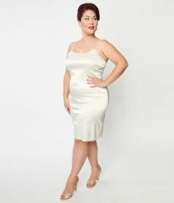 Unique Vintage Plus Size Ivory Satin Long Slip
