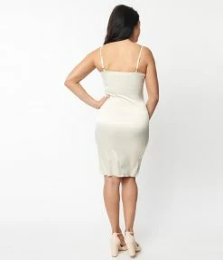 Unique Vintage Ivory Satin Long Slip Clothing