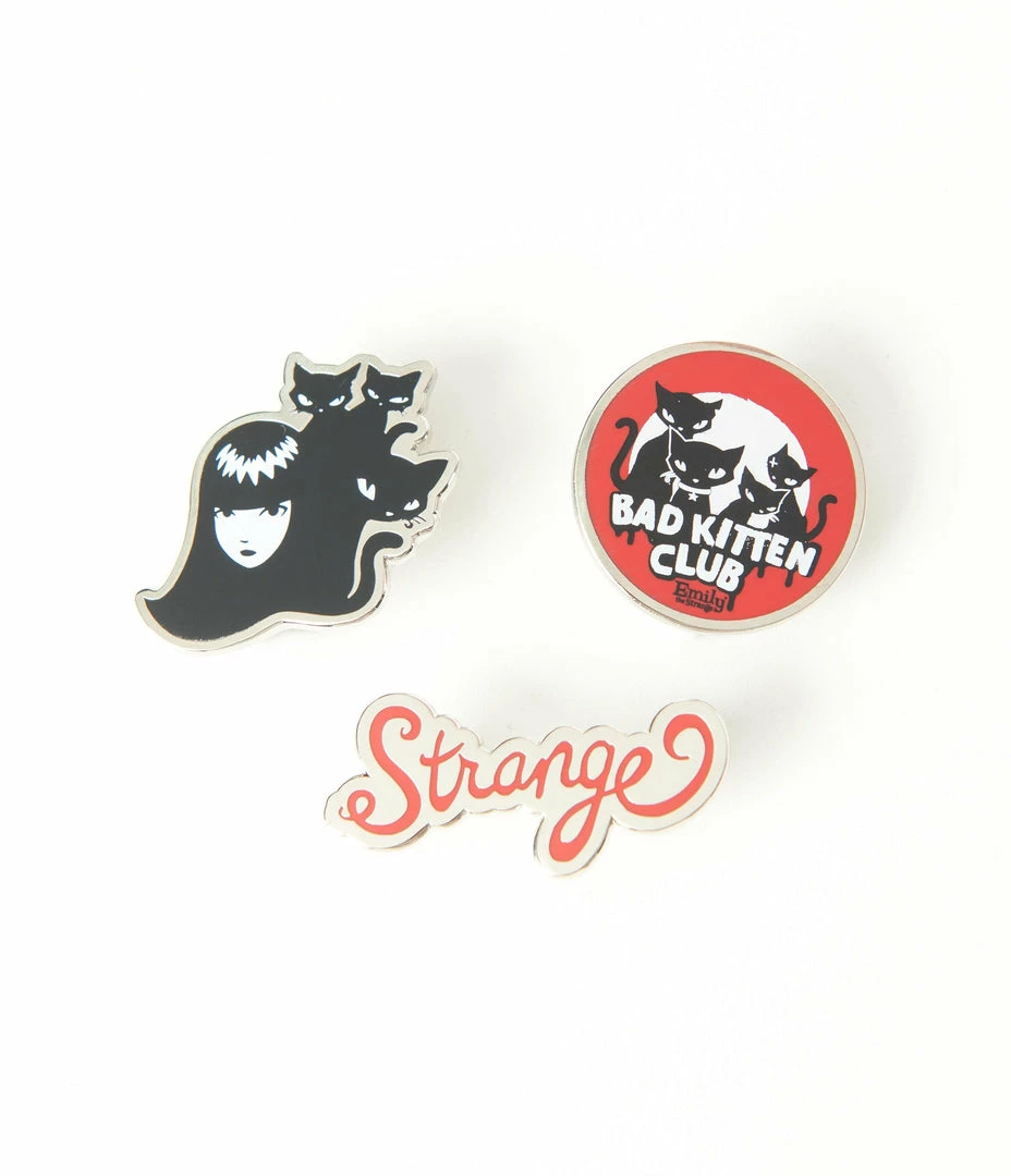 Emily The Strange X Unique Vintage Bad Kitten Club Pin Set