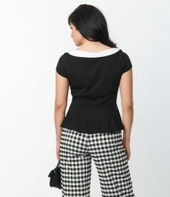 Unique Vintage Black & White Collar Peplum Top New Arrivals!