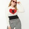 Unique Vintage Cream & Red Locked Heart Sweater Clothing