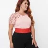 New Arrivals! Unique Vintage Plus Size Pink & Red Hearts Mesh Sleeve Top