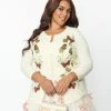 Unique Vintage Plus Size Cream & Butterfly Embroidered Bookworm Cardigan