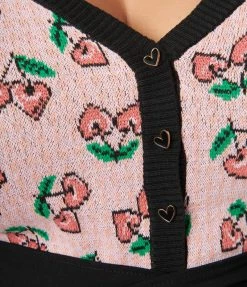 Unique Vintage Plus Size Pink & Cherry Hearts Cardigan Clothing