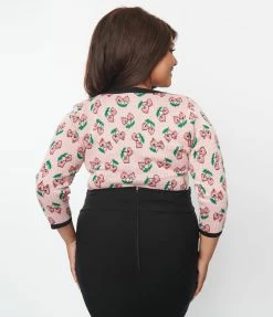 Unique Vintage Plus Size Pink & Cherry Hearts Cardigan Clothing