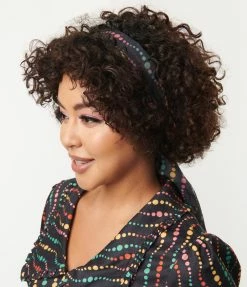 New Arrivals! Unique Vintage Black & Rainbow Dots Print Long Hair Scarf