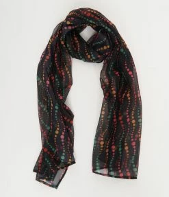 New Arrivals! Unique Vintage Black & Rainbow Dots Print Long Hair Scarf