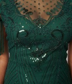 Unique Vintage 1920s Emerald Beaded Nadine Flapper Dress New Arrivals!