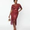Unique Vintage 1920s Burgundy Beaded Nadine Flapper Dress