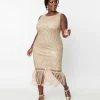 Unique Vintage Plus Size 1920s Champagne Sequin & Pearl Sleeveless Flapper Dress