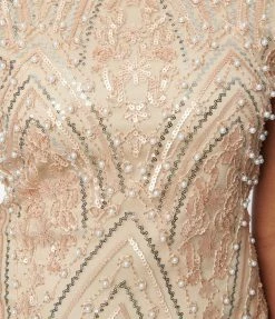 New Arrivals! Unique Vintage 1920s Champagne Sequin & Pearl Sleeveless Flapper Dress