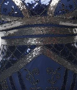 Clothing Unique Vintage Plus Size Dark Blue & Silver Deco Sequin Flapper Dress