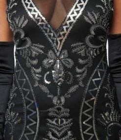 Clothing Unique Vintage Black & Silver Sequin Sleeveless Fringe Flapper Dress