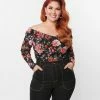 Unique Vintage Plus Size Black Floral Lace Saturday Night Bodysuit Clothing