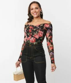 Clothing Unique Vintage Black Floral Lace Saturday Night Bodysuit