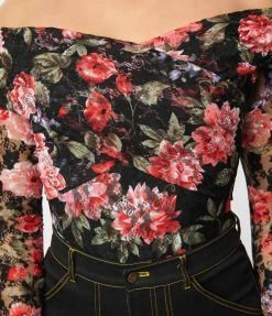 Clothing Unique Vintage Black Floral Lace Saturday Night Bodysuit