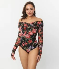Clothing Unique Vintage Black Floral Lace Saturday Night Bodysuit