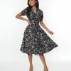 SHEEN Clothing Ltd Black Floral Leaf Tia Dress