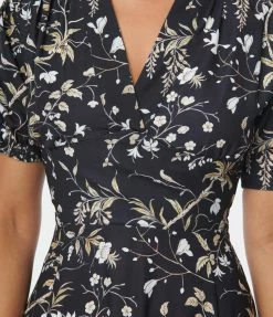 SHEEN Clothing Ltd Black Floral Leaf Tia Dress