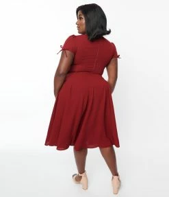 SHEEN Clothing Ltd Plus Size Burgundy Ava Swing Dress