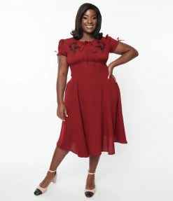 SHEEN Clothing Ltd Plus Size Burgundy Ava Swing Dress