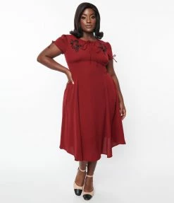 SHEEN Clothing Ltd Plus Size Burgundy Ava Swing Dress