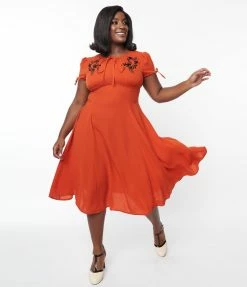 SHEEN Clothing Ltd Plus Size Orange Ava Swing Dress