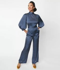 SHEEN Clothing Ltd Navy & White Polka Dot Jumpsuit