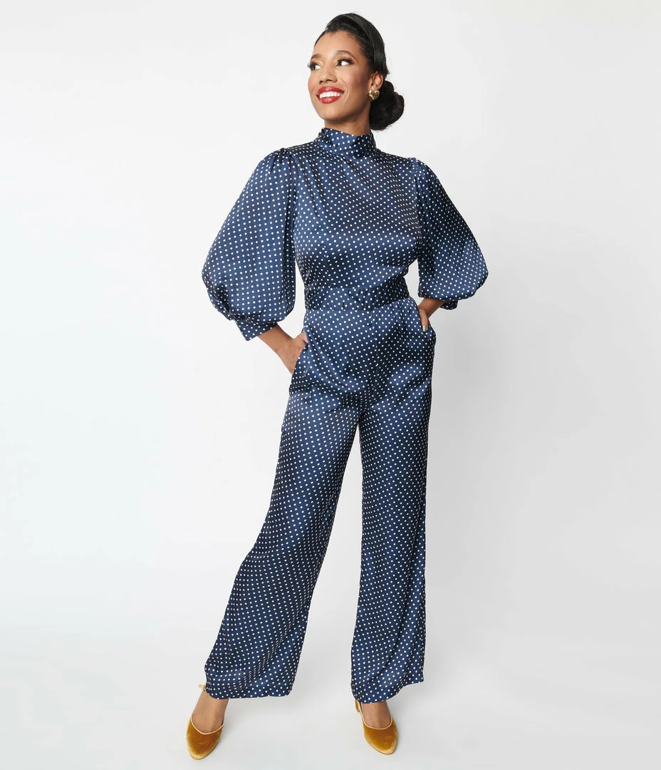 SHEEN Clothing Ltd Navy & White Polka Dot Jumpsuit