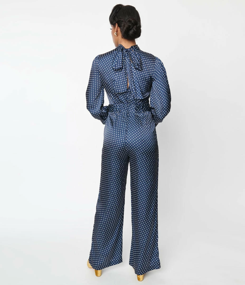 SHEEN Clothing Ltd Navy & White Polka Dot Jumpsuit