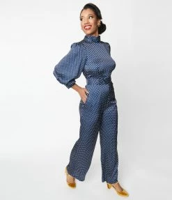 SHEEN Clothing Ltd Navy & White Polka Dot Jumpsuit