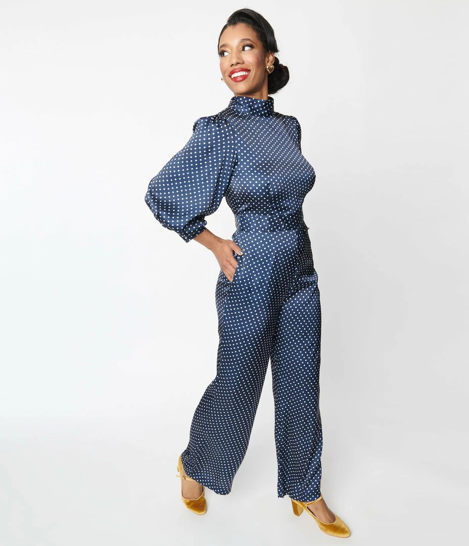 SHEEN Clothing Ltd Navy & White Polka Dot Jumpsuit