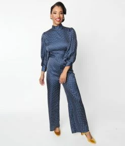 SHEEN Clothing Ltd Navy & White Polka Dot Jumpsuit
