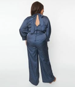 SHEEN Clothing Ltd Plus Size Navy & White Polka Dot Jumpsuit