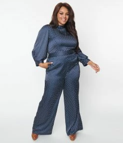 SHEEN Clothing Ltd Plus Size Navy & White Polka Dot Jumpsuit