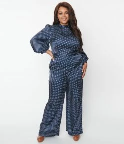 SHEEN Clothing Ltd Plus Size Navy & White Polka Dot Jumpsuit
