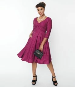 SHEEN Clothing Ltd Plum Polka Dot Swing Dress