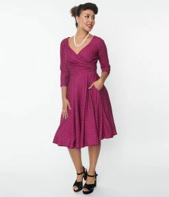 SHEEN Clothing Ltd Plum Polka Dot Swing Dress