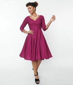 SHEEN Clothing Ltd Plum Polka Dot Swing Dress