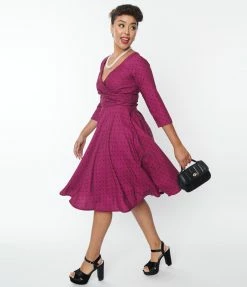 SHEEN Clothing Ltd Plum Polka Dot Swing Dress