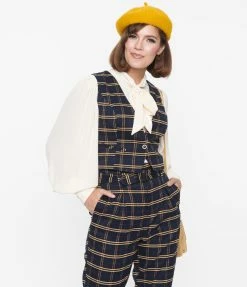 SHEEN Clothing Ltd Navy & Tan Plaid Waistcoat