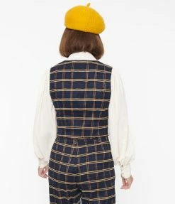 SHEEN Clothing Ltd Navy & Tan Plaid Waistcoat